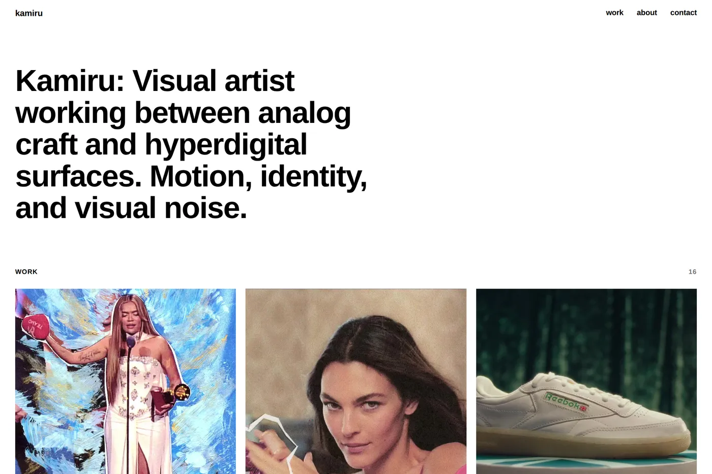 Block-based portfolio the artist edits herself from a visual admin.